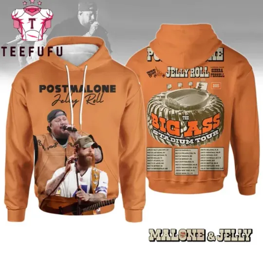 Post Malone With Jelly Roll Big Ass Stadium Tour 2025 Hoodie 3D