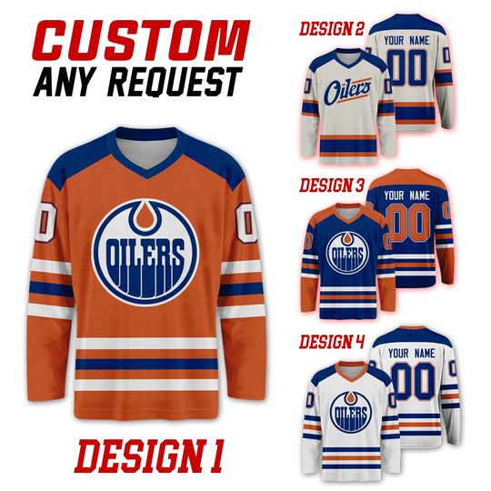 Discover Custom Edmonton Oilers Ice Hockey Team Home Away Jersey, Edmonton Hockey Team Vneck Jersey, Long Sleeve Jersey Hockey