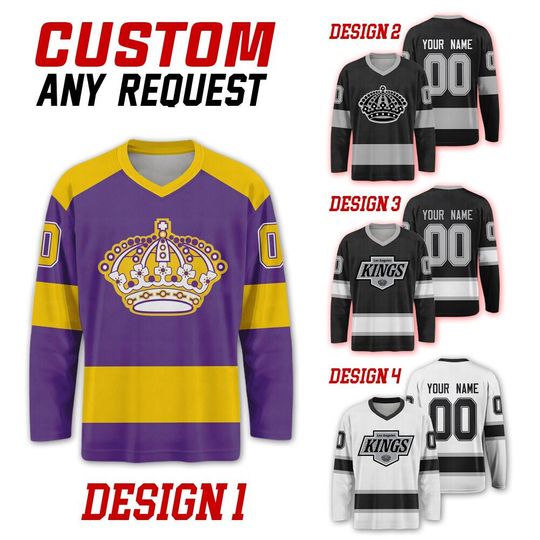 Custom Los Angeles Kings Ice Hockey Team Home Away Jersey, Los Angeles Hockey Team Vneck Jersey, Long Sleeve Jersey Hockey