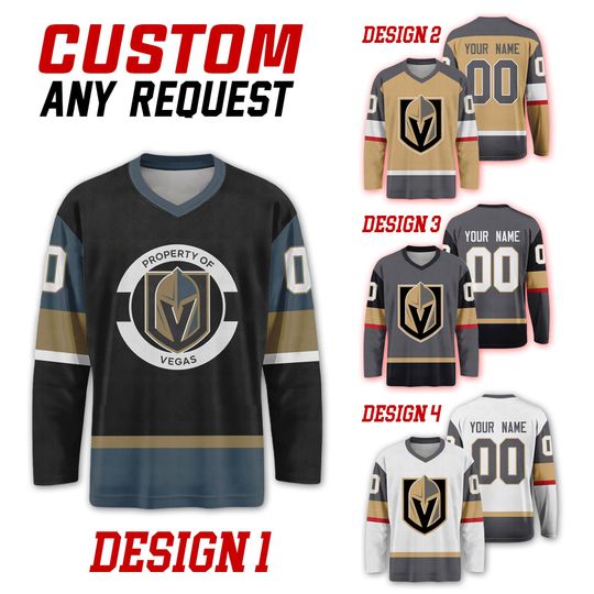 Custom Vegas Golden Knights Ice Hockey Team Home Away Jersey, Las Vegas Hockey Team Vneck Jersey, Long Sleeve Jersey Hockey