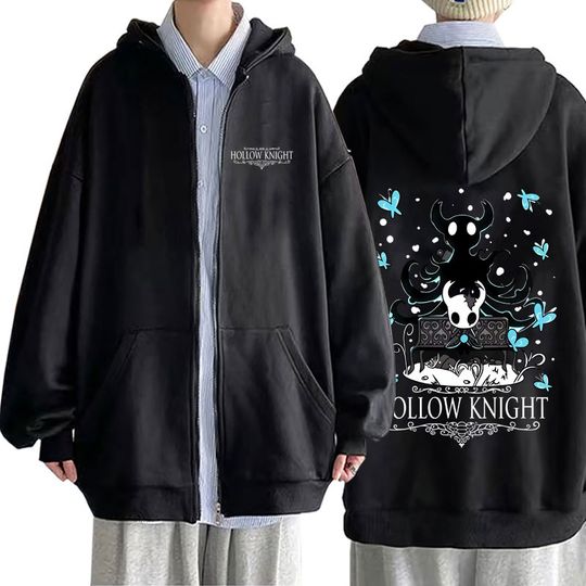 Gaming Hollow Knight Graphic Zipper Hoodie Men's Women's Casual Cartoon Style Hoodies Unisex Funny Game Lover Zip Up Jacket Coat