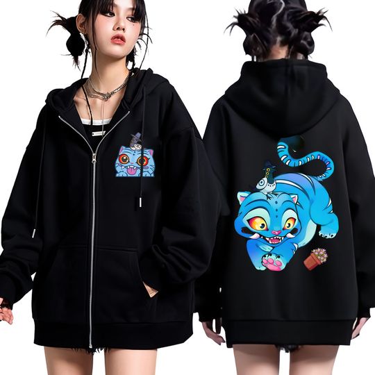 KPop Demon Hunters Derpy Tiger Graphic Zip Up Hoodie 2025 New Movie Men Women Cute Tracksuit Oversized Fleece Casual Y2k Jackets