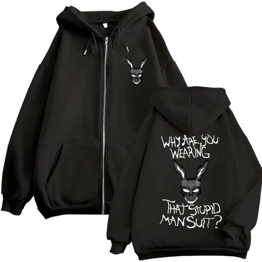 Discover Movie Donnie Darko Why You Wearing That Stupid Man Suit Zipper Hoodie Men Casual Vintage Zip Up Jacket Male Oversized Sweatshirt