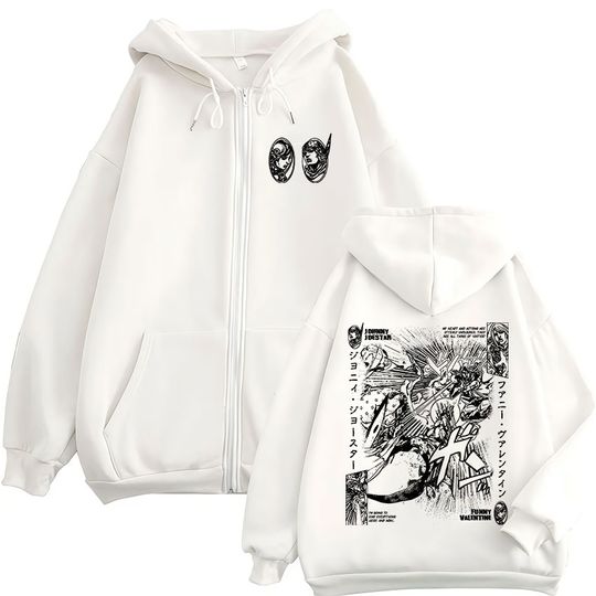 Anime JoJo Bizarre Adventure Johnny Joestar Funny Valentine Zipper Hoodies Men Women Clothing Fashion Hip Hop Zip Up Sweatshirts