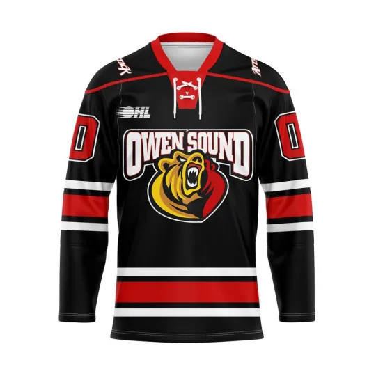 Discover Owen Sound Attack Personalized Black Lace Hockey Shirt