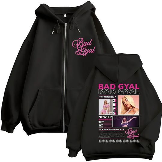Discover Singer Bad Gyal Album Tour 2025 Fans Zipper Hoodies Men Women Vintage Oversized Jacket Sweatshirt Hip Hop Oversized Zip Up Hoody