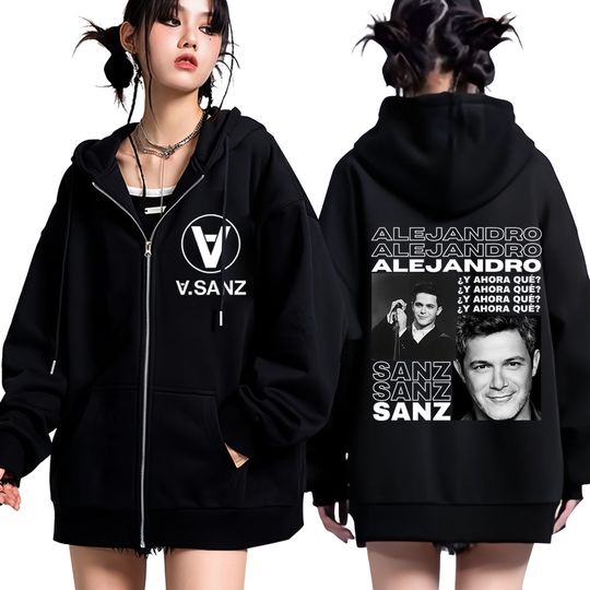 Discover Singer Alejandro Sanz Album Tour 2025 Zipper Graphic Hoodie Men Women Hip-hop Jacket Top Long-sleeved Vintage Zip Up Sweatshirts
