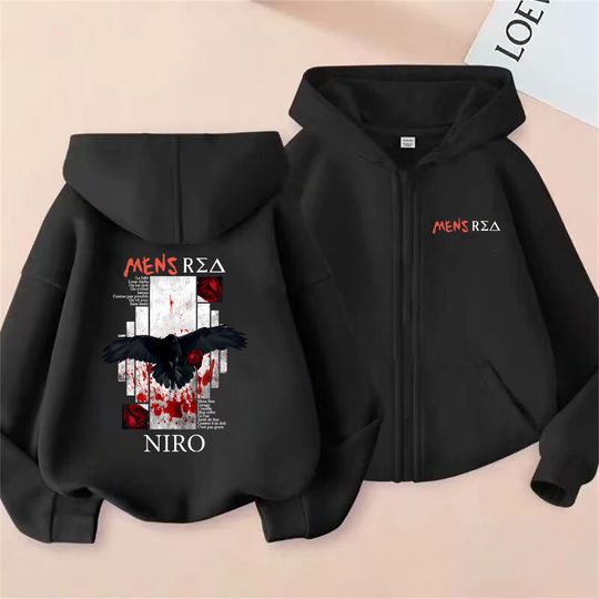 Discover Rapper Niro Mens Rea Album Graphic Zipper Hoodie OX7 Hoodies Men Women Hip Hop Fashion Pop Music Zip Up Jacket Male Streetwear