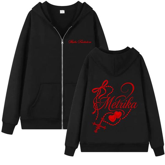 Discover Metrika Madie Fundadora Album Tour Graphic Zipper Pullovers Men Women Fashion Vintage Zip Up Hoodies Classic Comfort Sweatshirts
