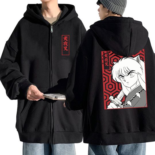 Anime Demon Inuyaasha Zip Up Hoodie Sesshoumaru Higurashi Kagome Men's Women's Hoodies Zipper Oversized Casual Sweatshirt Jackets