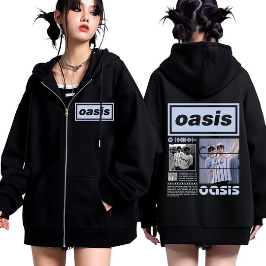 Discover Rock Band O-Oasis Live 25 Tour Vintage Zipper Graphic Hoodie Men Women Hip-hop Punk Pullover Winter Casual Gothic Zip Up Hoodies