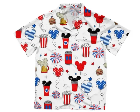 Discover Disney Retro Snacks 4Th Of July Patriotic Mickey Balloon Hawaiian Shirt