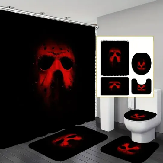 Halloween Horror Mask Shower Curtain or Bathroom Set 4PCS .