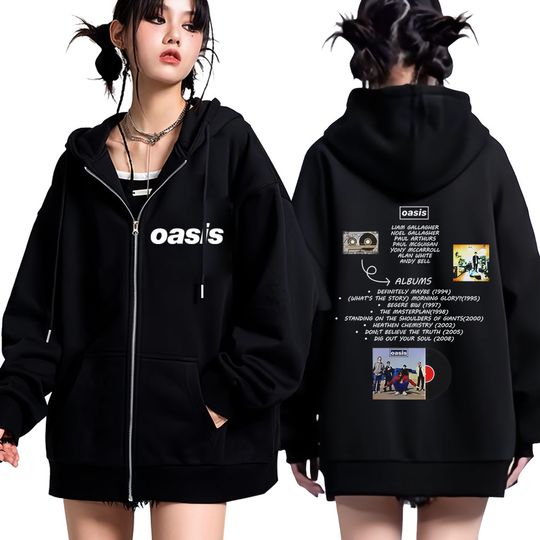 OASIS Band British Rock Fashion Print Zipper Hoodie Men's Long-sleeved Thick Casual Jacket Autumn Winter Hip-hop Sportswear Top