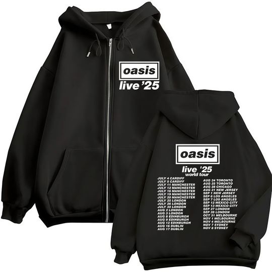 Discover Rock Band O-Oasis Live 25 Tour 2025 Zipper Hoodies Fashion Oversized Zip Up Sweatshirt Men Women Retro Fleece Hoodie Jacket Coat