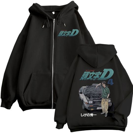 Discover Anime Initial D Takumi Fujiwara Graphic Zipper Hoodies Harajuku Manga Zip Up Sweatshirts Men's Women's Fashion Vintage Pullovers