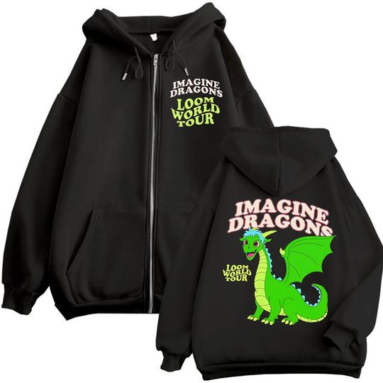 Discover Rock Band Imagine Dragons Tour Merch  Zipper Hoodie Fashion Cartoon Zip Up Hooded Sweatshirts Men Women Casual Loose Pullovers