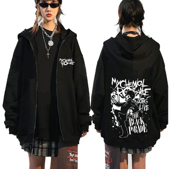 My Chemical Romance Band Zipper Hoodies Long Live The Black Parade 2025 Tour Zip Up Sweatshirt Men Women Oversized Pullover Coat
