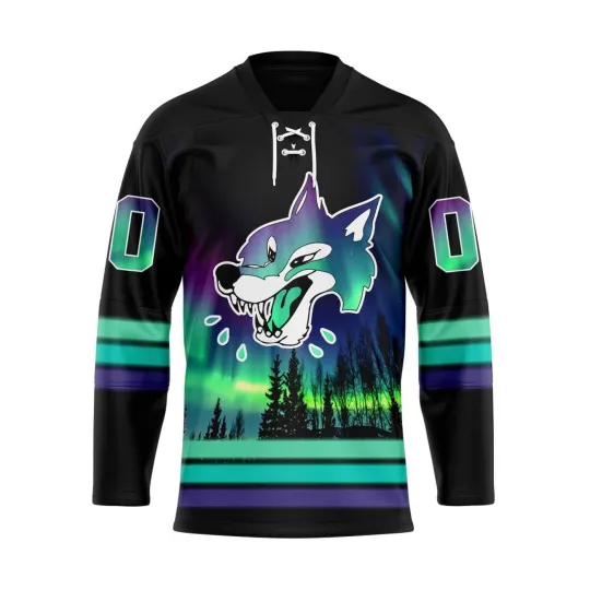 Discover Personalized Sudbury Wolves Special Design With Northern Lighs Lace Hockey Shirt