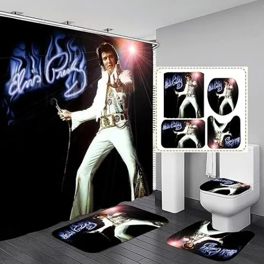 Discover Elvis Bathroom 4 Pieces Set Shower Curtain, Elvis Gift for Fans