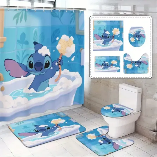 Discover Stitch Bath, Cartoon Shower Curtain Set, Set Includes Shower Curtain