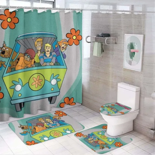 Discover Scooby Doo 4-Piece Shower Curtain Set with Non-Slip Rugs, Toilet Lid & Bath Mat