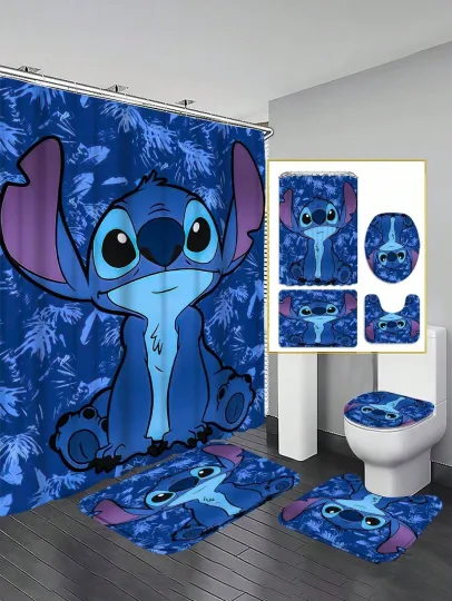 Discover 4pcs Stitch Shower Curtain Set, Bathroom Partition Curtain, Modern Home Curtain
