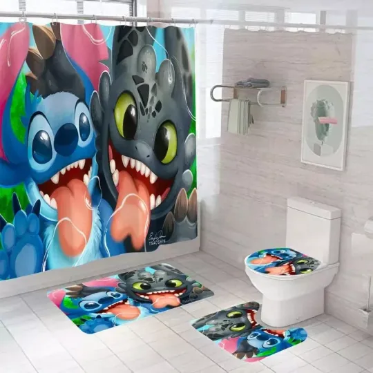 Discover Stitch And Friends In Forest Shower Curtain Set Bathroom Set For Bathroom