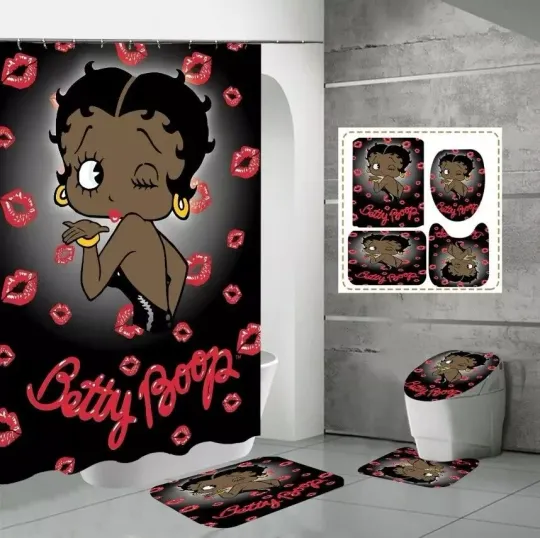 Discover Beautiful Black Betty Boop Blowing A Kiss Bathroom Sets, Shower Curtain Sets.