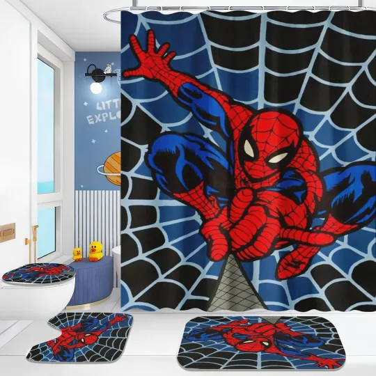 Discover Anime Cute Curtain Shower Spider Man Bath Bathroom Gifts for Boy 4 Pcs Accessori
