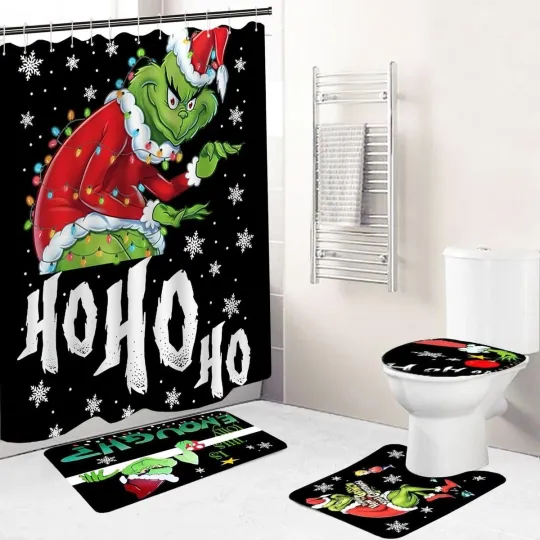 Discover Christmas Bathroom Decor Set Shower Curtain, Toilet Seat Cover