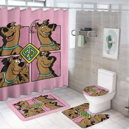 Discover Scooby Doo Shower Curtain Set with Non-Slip Rug, Toilet Lid Cover, Bath Mat and