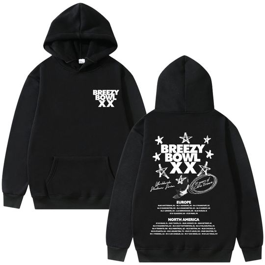 Discover Rapper Chris Brown Breezy Bowl XX Tour 2025 Hoodie Men Women Fashion Hip Hop Hooded Sweatshirt Men's Retro Oversized Pullovers