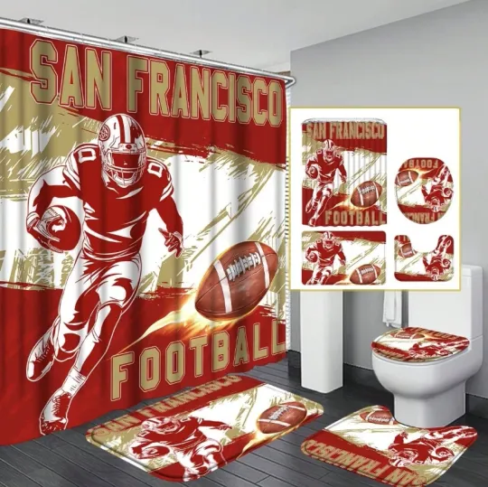 Discover San Francisco Football Team Themed Shower Curtain Set, Stylish Red & Gold Sports