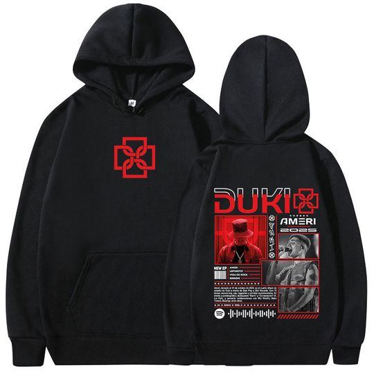 Discover Rapper Duki Ameri World Tour 2025 Hoodies Men's Women Fleece Casual Oversized Sweatshirt Fashion Hip Hop Long Sleeve Pullovers