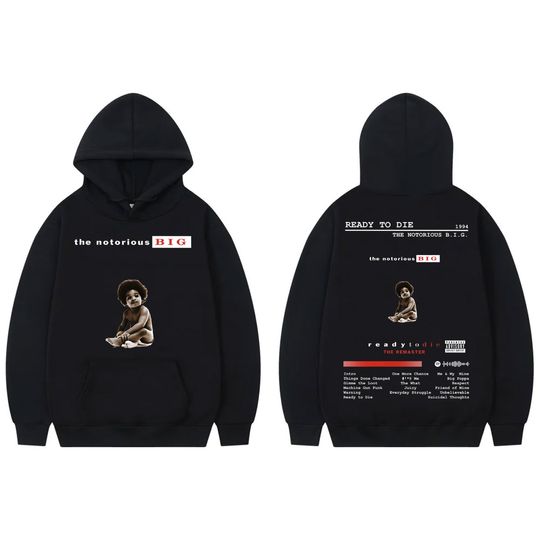 Discover Rapper The Notorious Big Hoodie Ready To Die Album Merch Pullovers Men's Women's Clothing Fashion Hip Hop Sweatshirts Streetwear