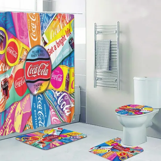 Discover Cola Signs of The Times Print Shower Curtain Bath Mat Toilet Lid Cover Mat