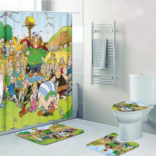 Discover Asterix Cartoon Movie Print Shower Curtain Bath Mat Toilet Lid Cover Mat