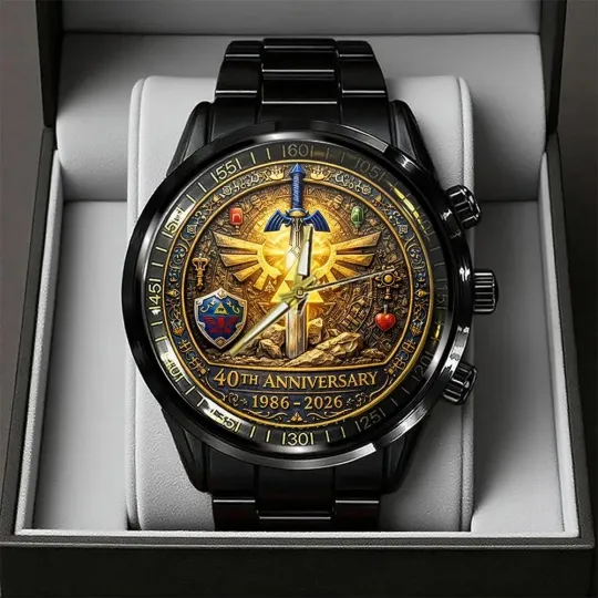 Discover The Legend of Zelda 40th Anniversary Black Stainless Steel Watch 1986-2026