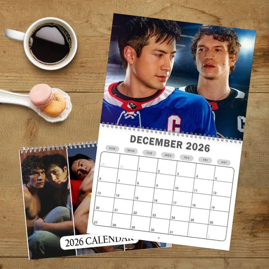Discover Hudson Williams 2026 Calendar, Hockey Romance LGBTQ+ Inspired Monthly Planner, Ilya Rozanov and Shane Hollander Love Story Calendar
