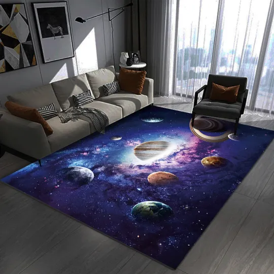 Discover Modern Spacecraft Pattern Rug Polyester Carpet Non-Slip Backing Area Rug for Liv