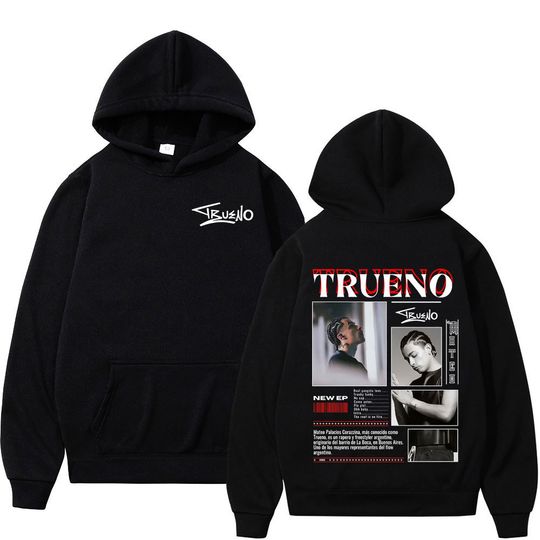 Discover Rapper Trueno Album Tour 2025 Gothic Punk Hoodie Winter Long-sleeved Thick Hip-hop Pullover Man Woman Vintage Hooded Sweatshirts