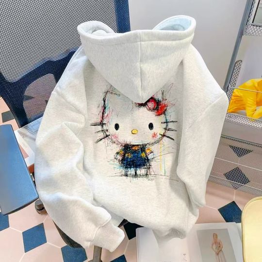 Discover MINISO Classic HelloKitty Color Printed Hooded Loose Men's Hoodie Versatile Casual Suitable Hooded Sportswear Skin Friendly Soft
