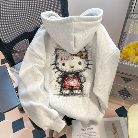 Discover MINISO Hello Kitty Hoodies Lovely Vintage Sweatshirts Hoodie Amusing Men Women Tops Outerwears Blouse Cool Oversized Streetwear