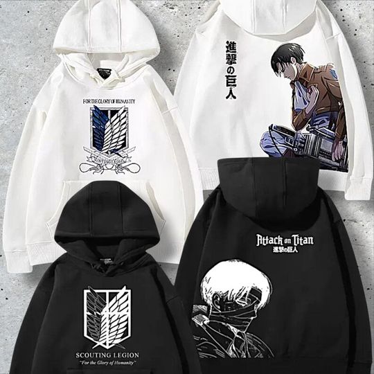 Discover AO Titan Hoodie Levi Ackerman Sweatshirt Long Sleeve Top Retro Manga Graphic Tee Costume Casual Loose Unisex Anime Merch