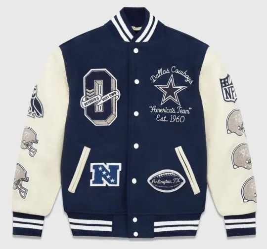 Discover Dallas Cowboyss Varsity Jacket Navy Cream