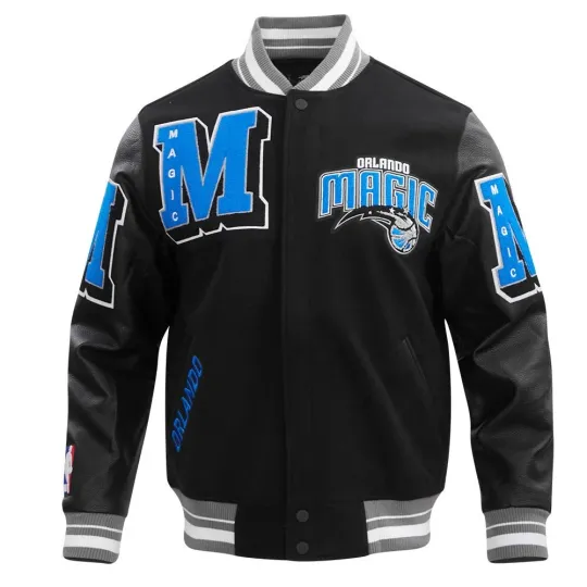 Discover Orlando Magic Black Body Black Leather Baseball Letterman Jacket Varsity Jacket