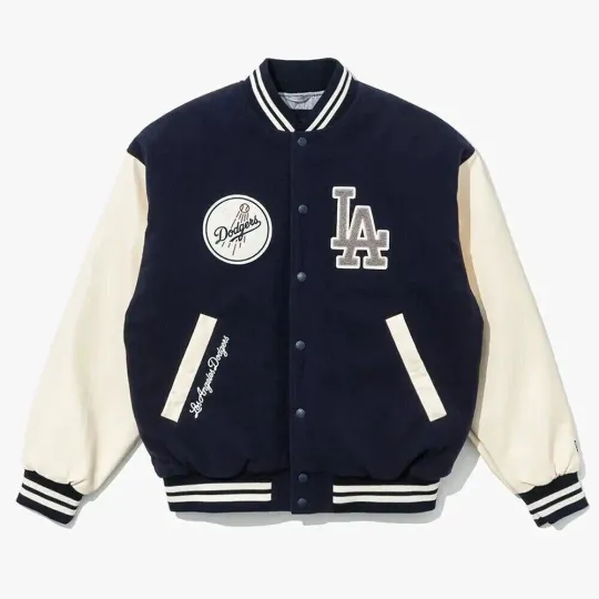 Discover LA Dodger Navy Varsity Baseball Jacket