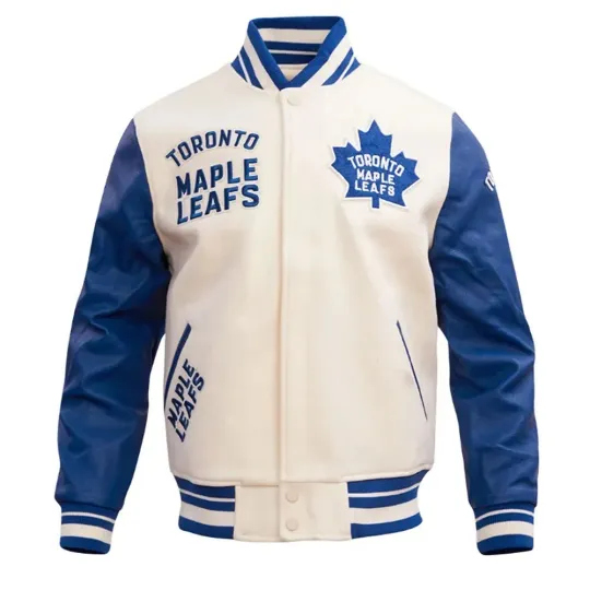Discover Toronto Maple Leafs Off White Body Blue Varsity Jacket (Not Satin, Not Leather)
