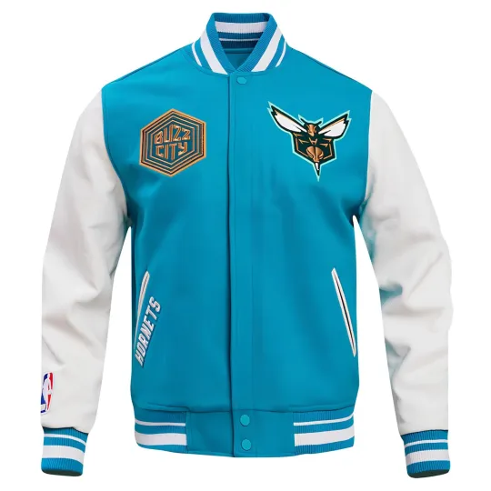 Charlotte Hornets Sky Blue Body White  Varsity Jacket (Not Satin, Not Leather)